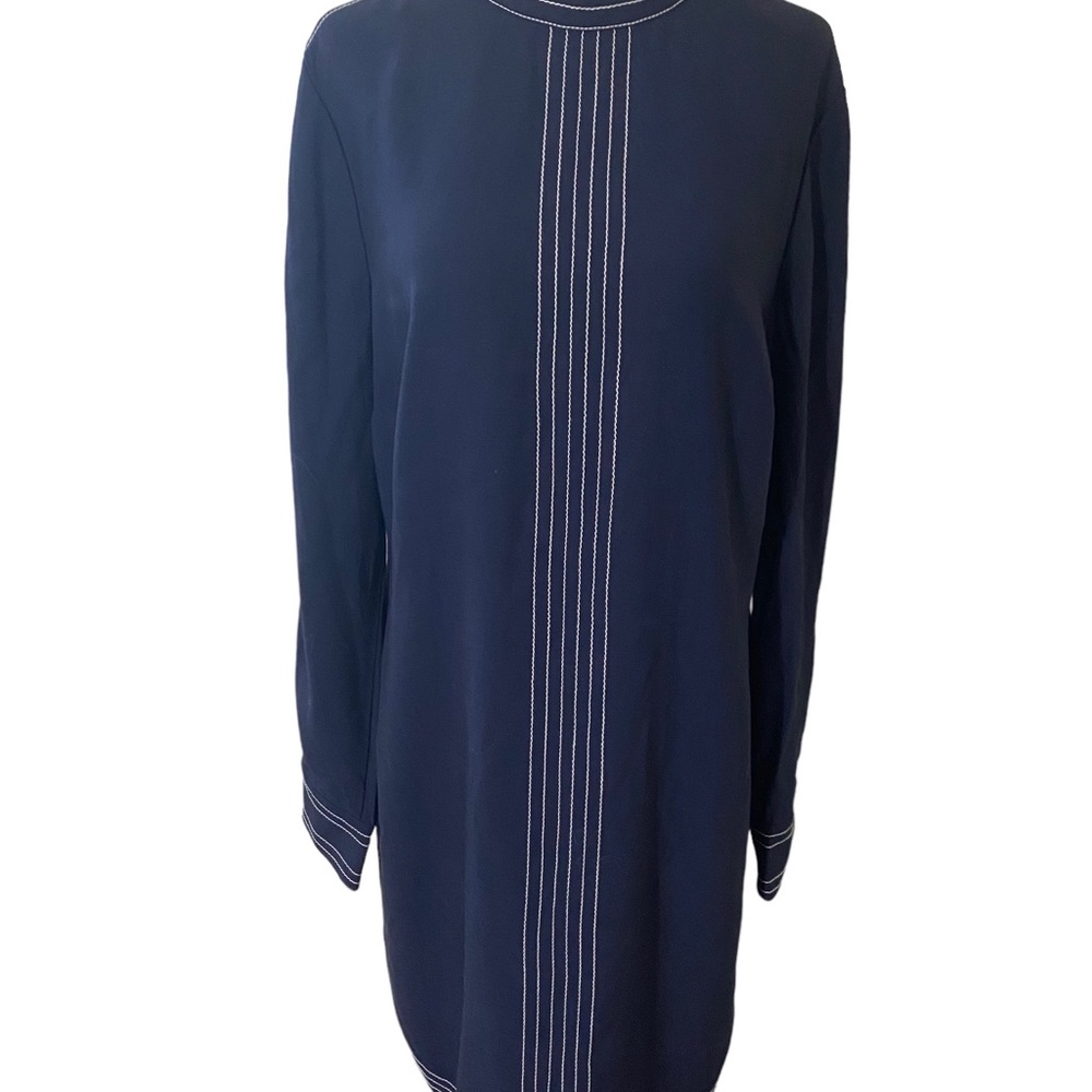 Boden Navy Blue Long Sleeve Shift Dress with White Stitching